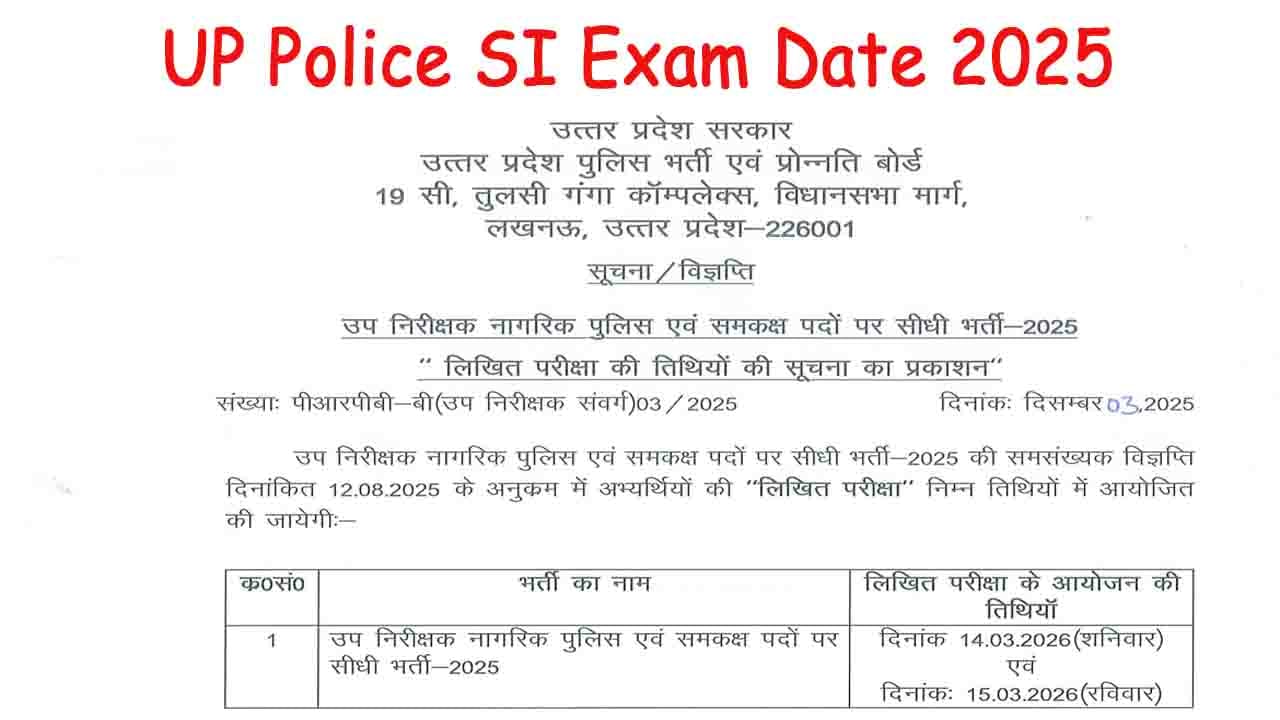 UP Police SI Exam Date 2025