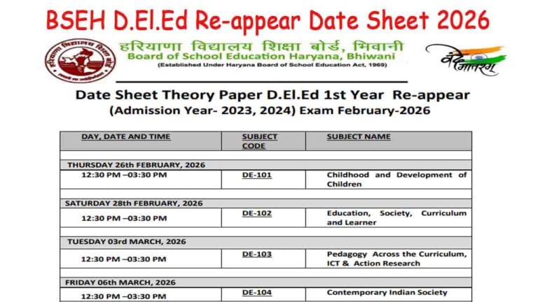 BSEH D.El.Ed Re-appear Date Sheet 2026