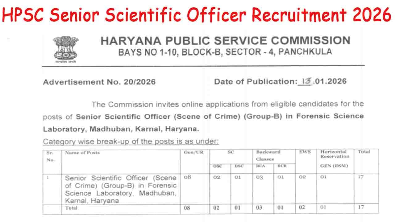 HPSC Senior Scientific Officer Recruitment 2026