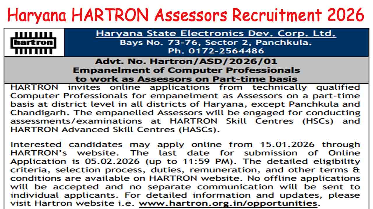 Haryana HARTRON Assessors Recruitment 2026