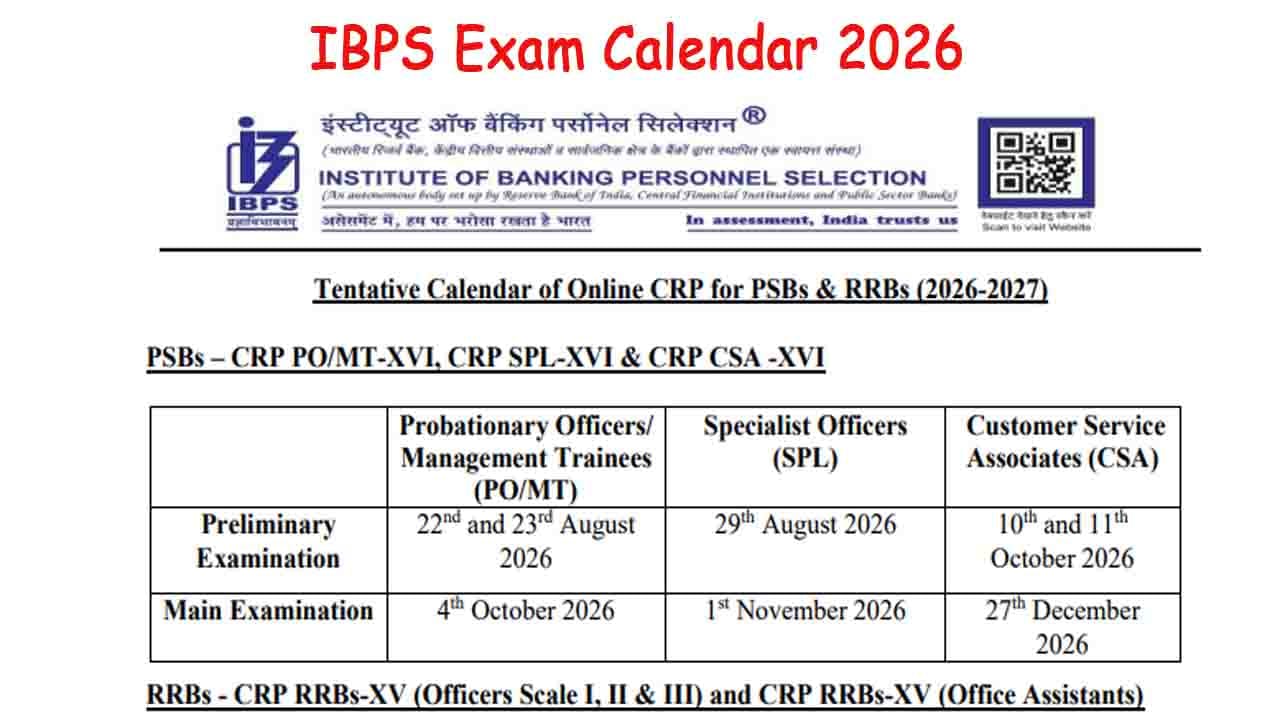 IBPS Exam Calendar 2026