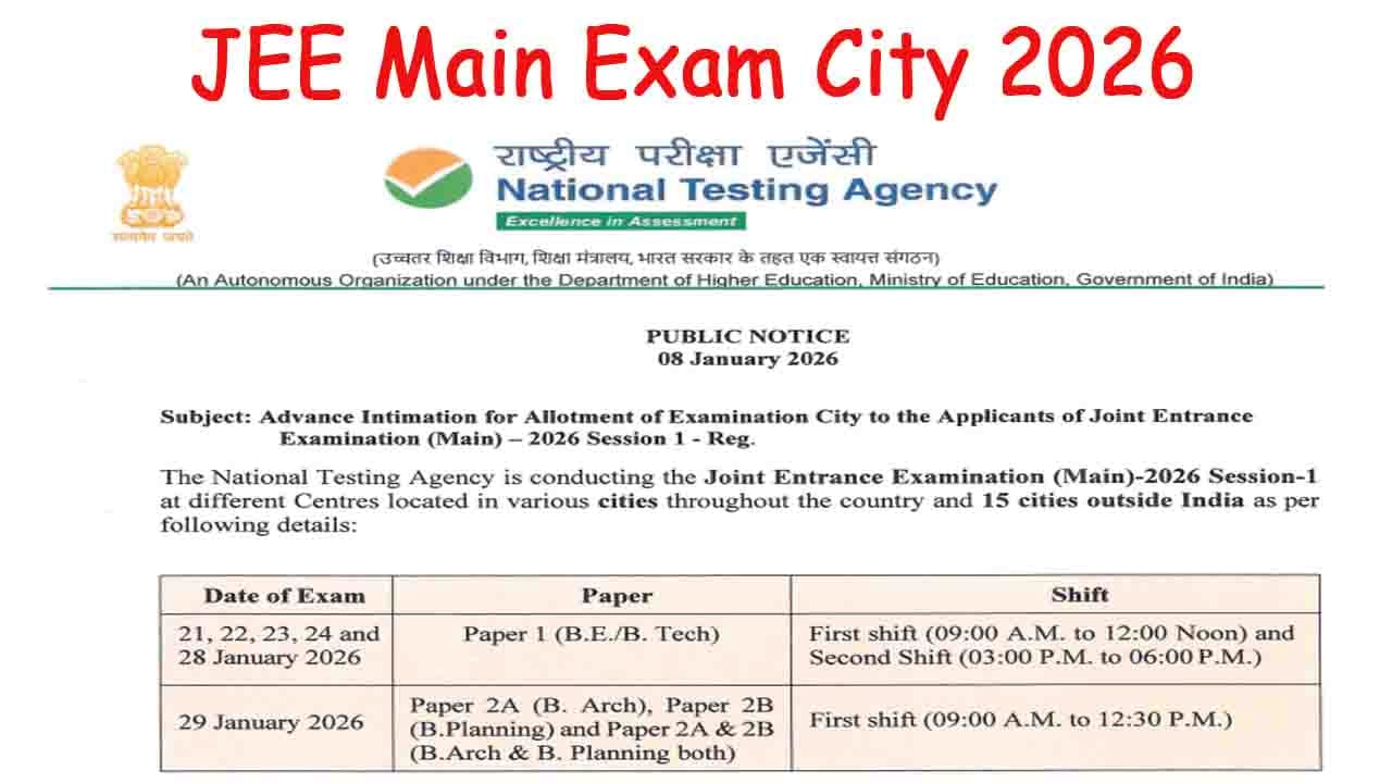 JEE Main Exam City 2026