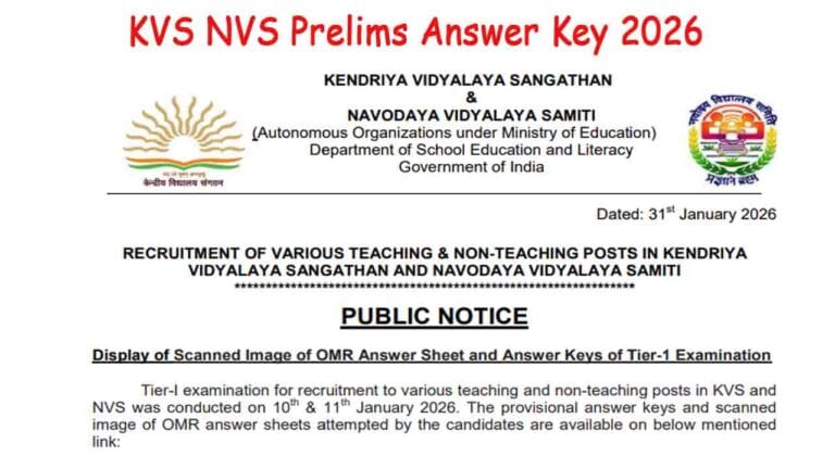 KVS NVS Prelims Answer Key 2026