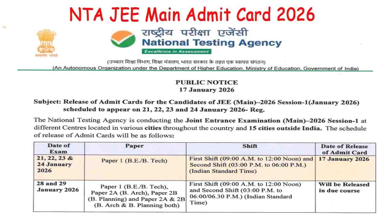 NTA JEE Main Admit Card 2026