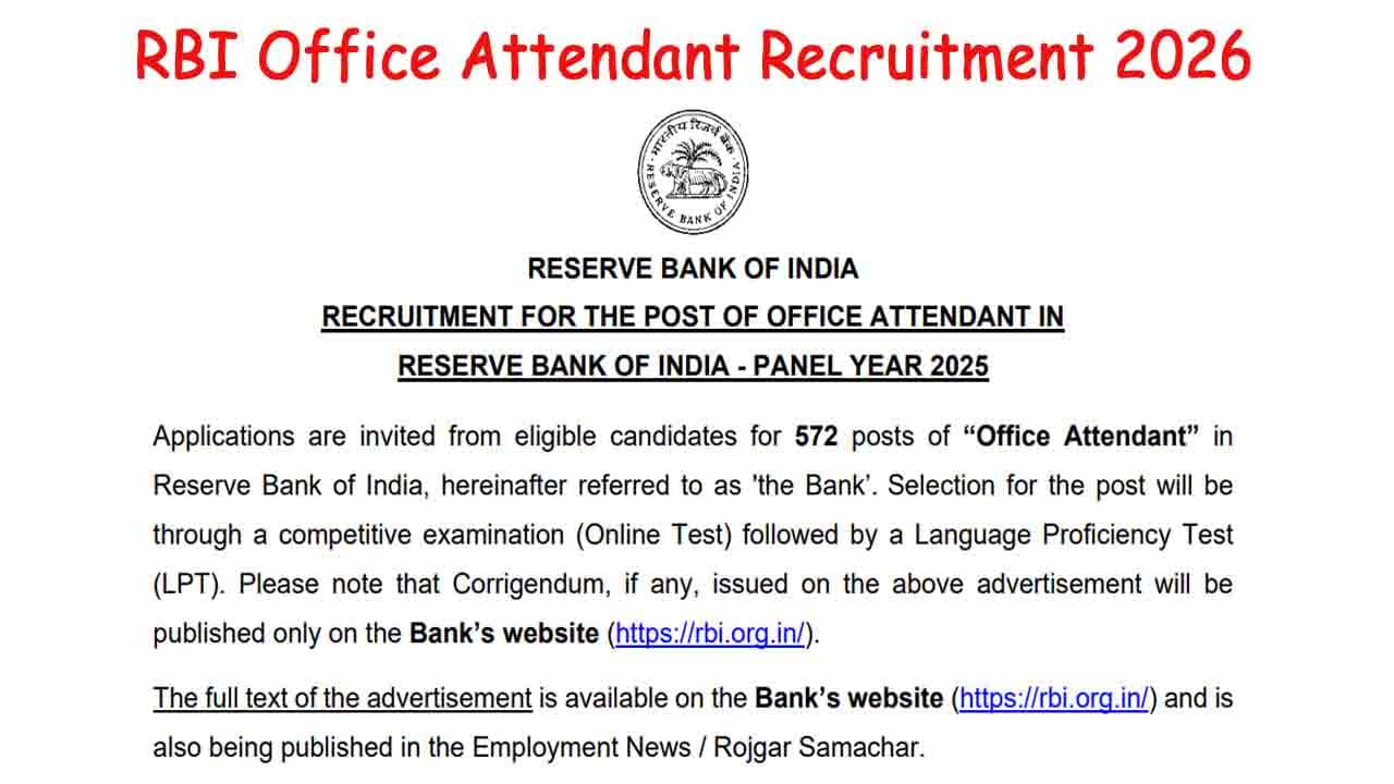 RBI Office Attendant Recruitment 2026