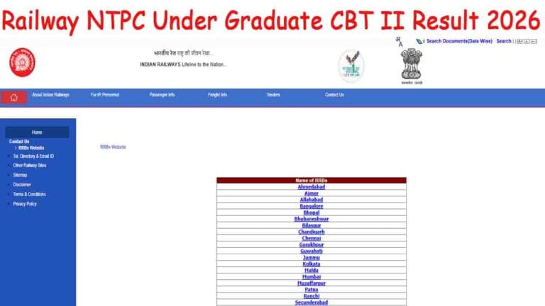 Railway NTPC Under Graduate CBT II Result 2026