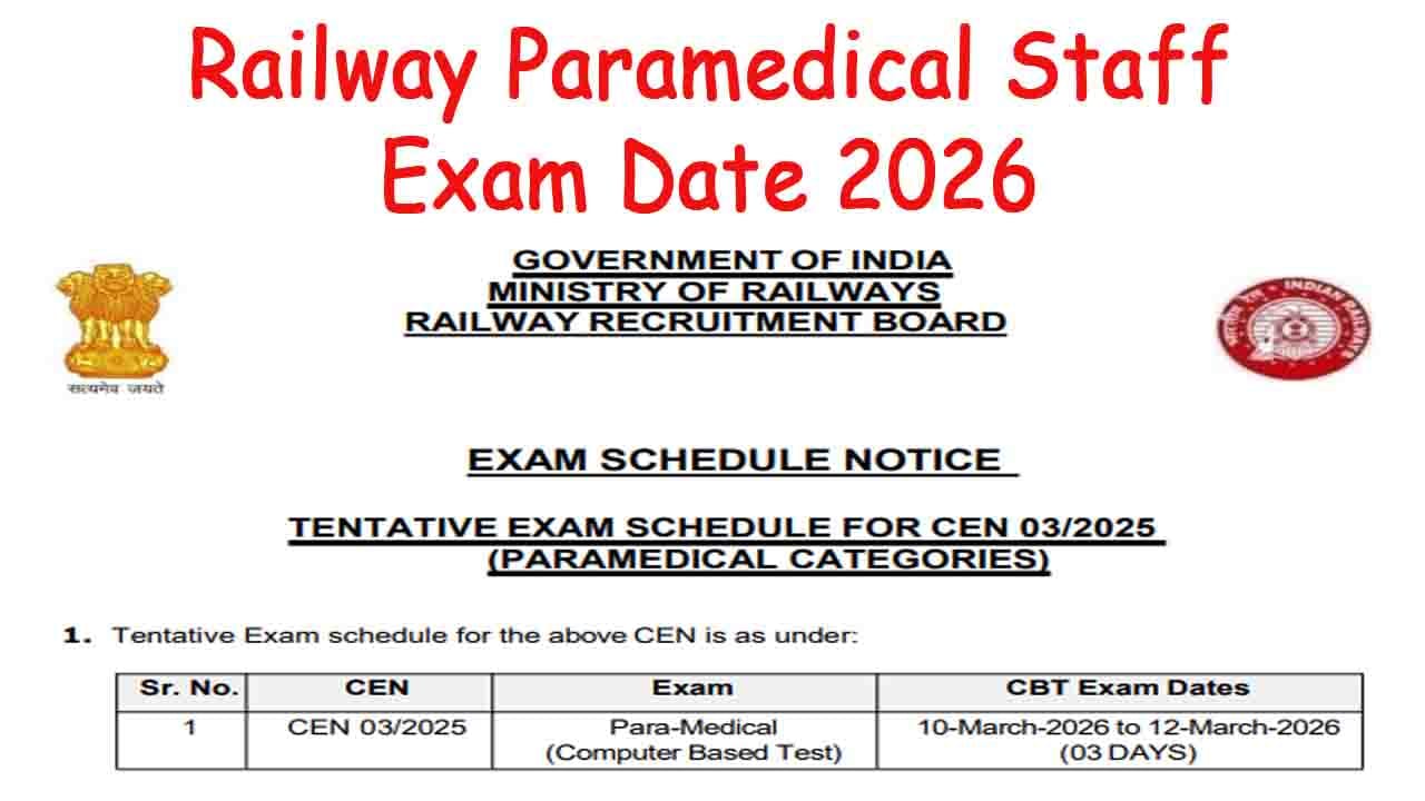 Railway Paramedical Staff Exam Date 2026