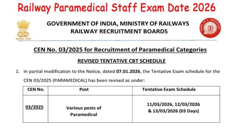 Railway Paramedical Staff Exam Date 2026
