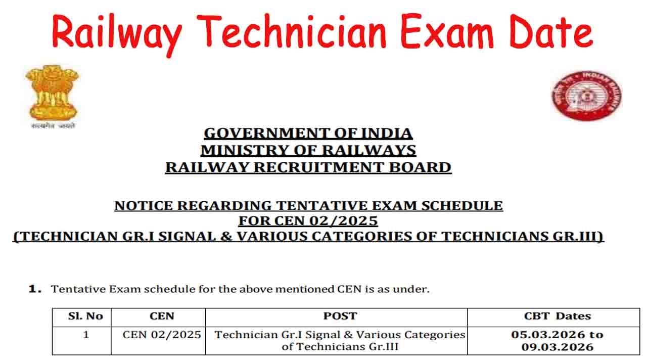 Railway Technician Exam Date 2026