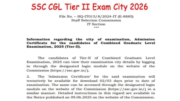 SSC CGL Tier II Exam City 2026
