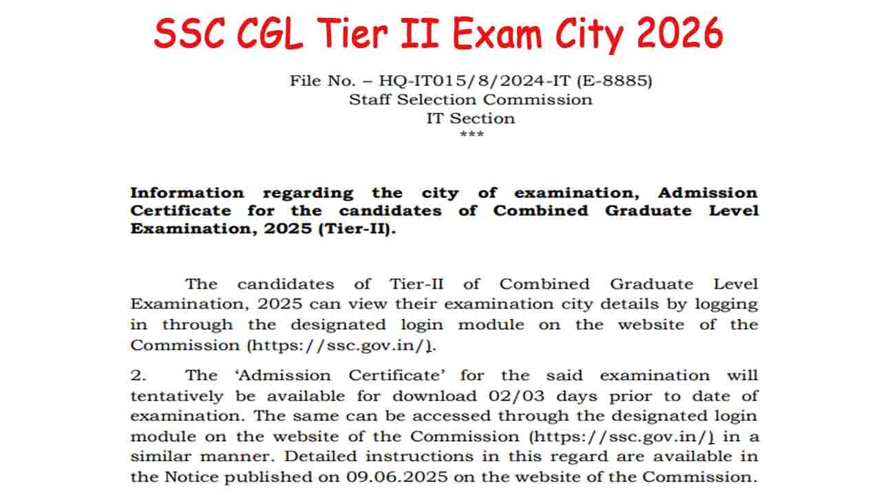 SSC CGL Tier II Exam City 2026