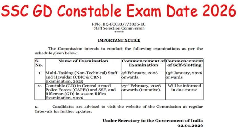 SSC GD Constable Exam Date 2026