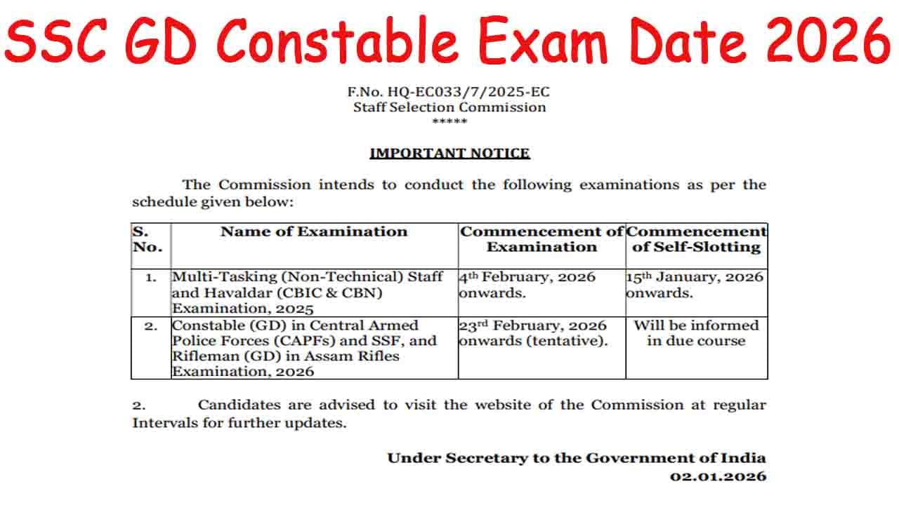 SSC GD Constable Exam Date 2026