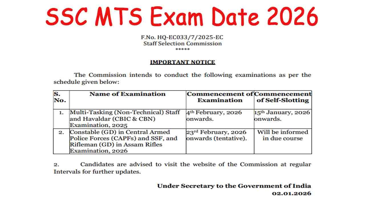 SSC MTS Exam Date 2026
