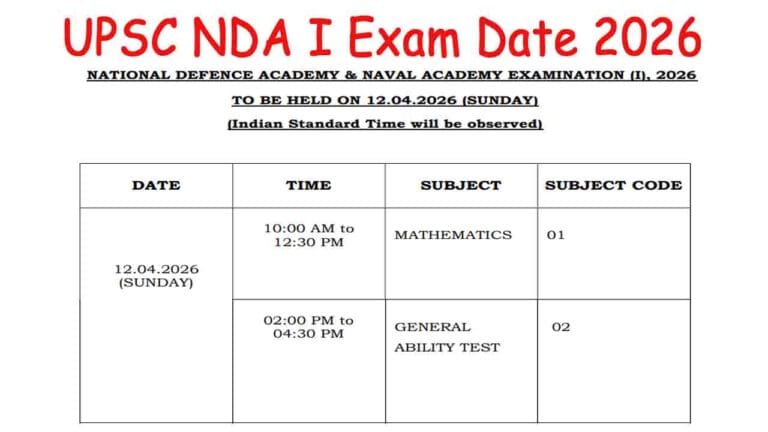 UPSC NDA I Exam Date 2026
