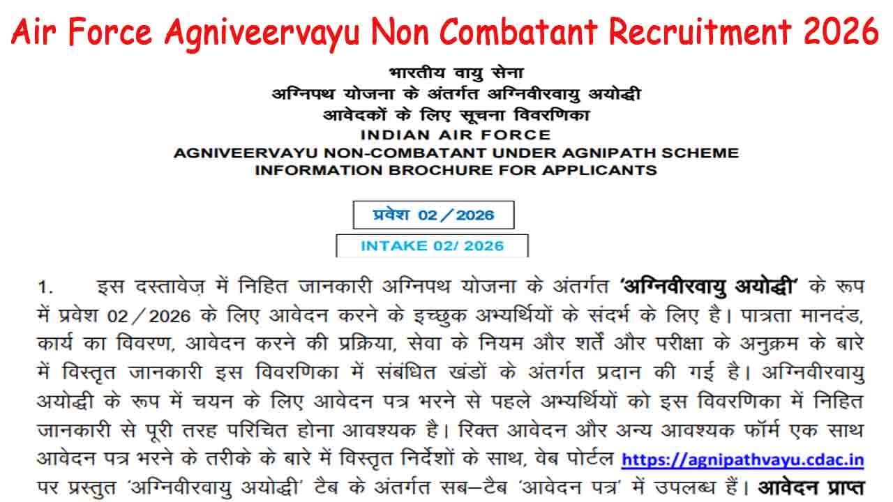 Air Force Agniveervayu Non Combatant Recruitment 2026
