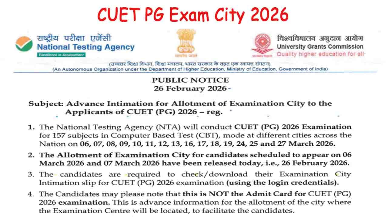 CUET PG Exam City 2026