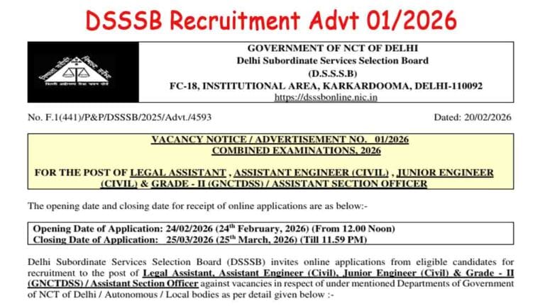 DSSSB Recruitment Advt 01/2026