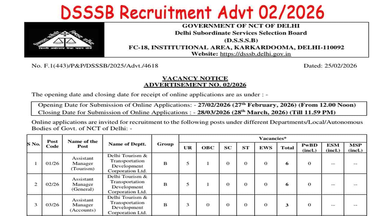 DSSSB Recruitment Advt 02/2026