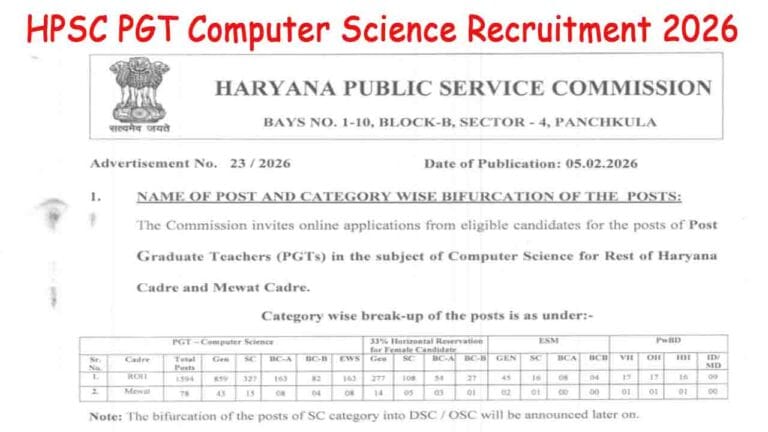 HPSC PGT Computer Science Recruitment 2026