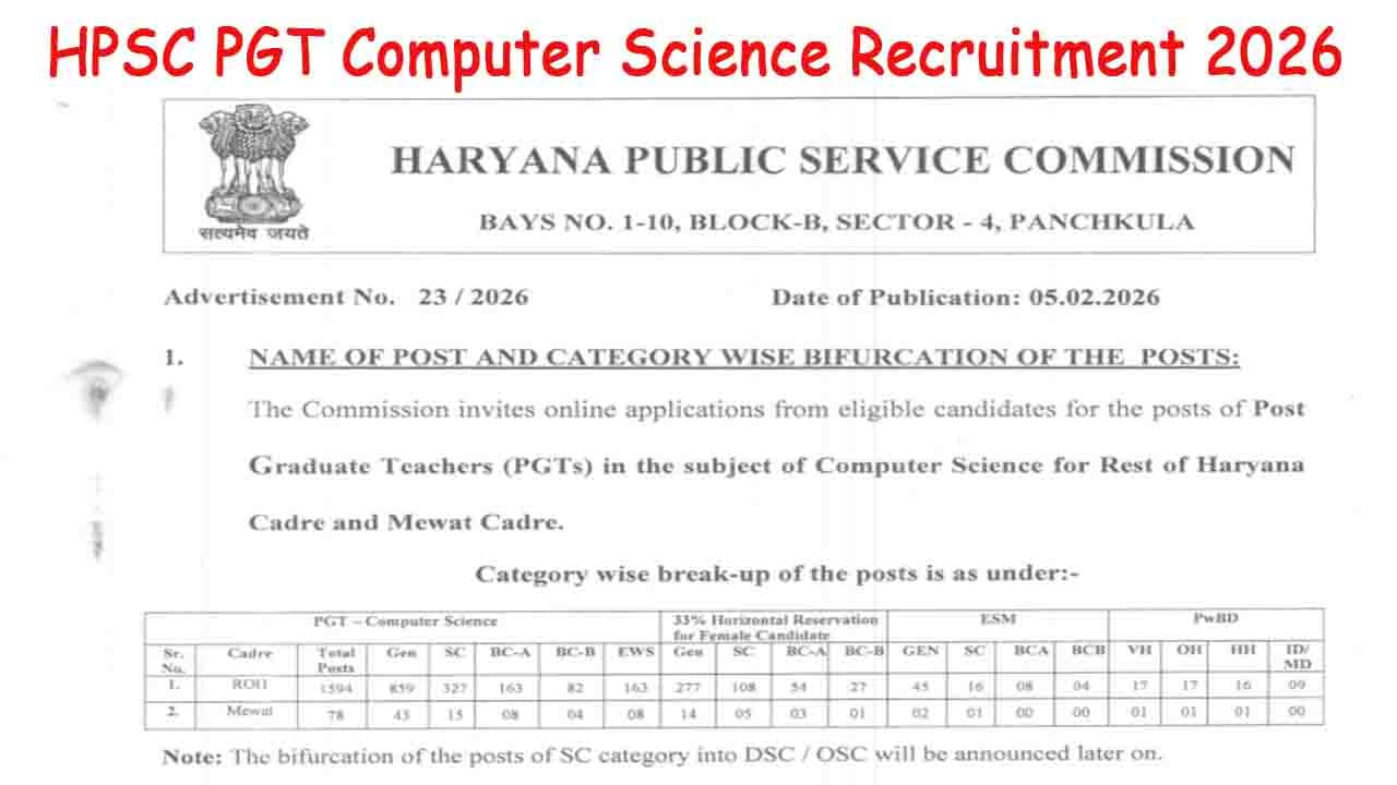 HPSC PGT Computer Science Recruitment 2026