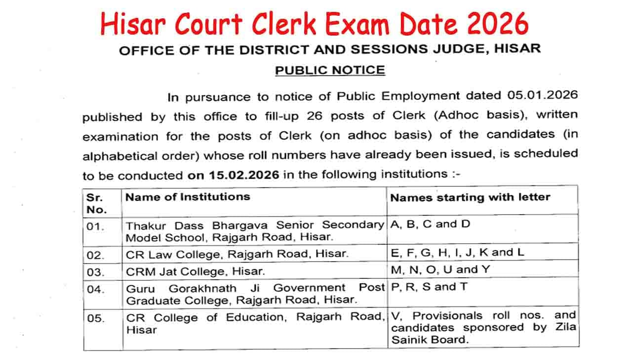 Hisar Court Clerk Exam Date 2026