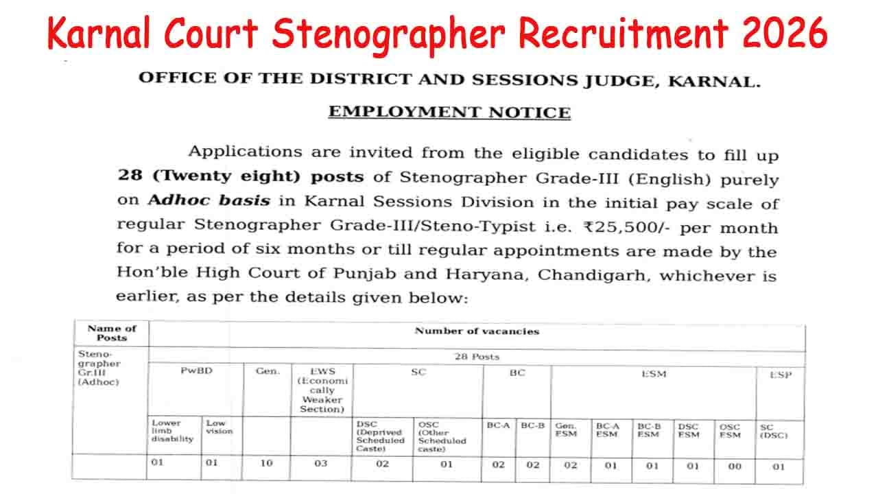 Karnal Court Stenographer Recruitment 2026
