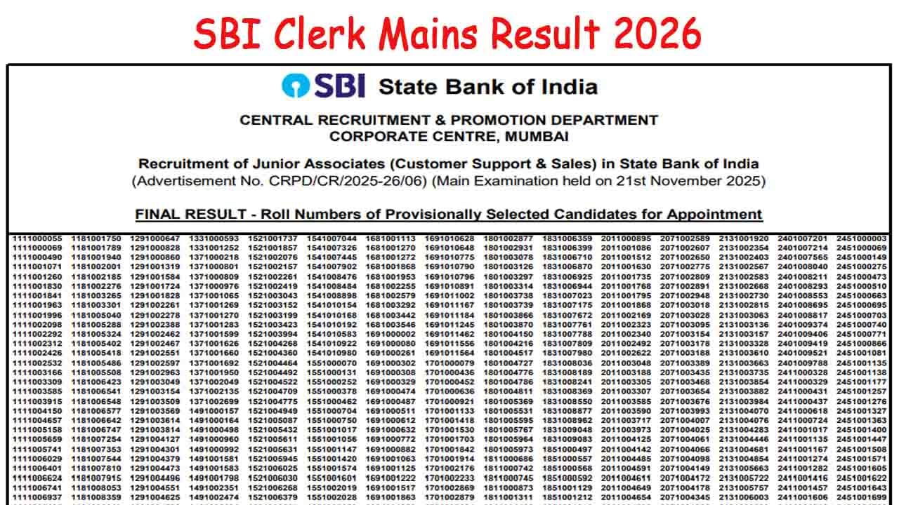 SBI Clerk Mains Result 2026