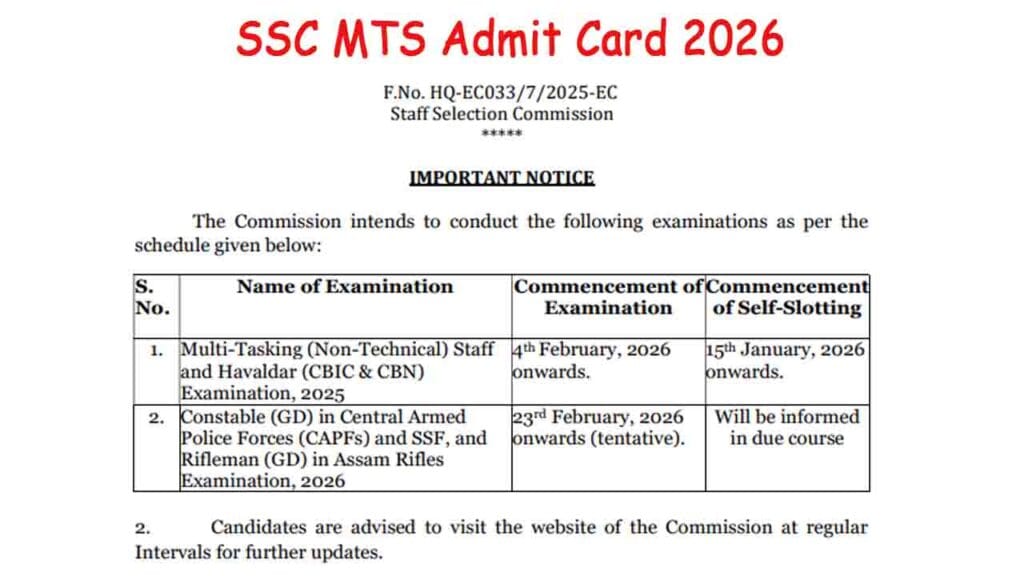 SSC MTS Admit Card 2026: एसएससी द्वारा एमटीएस और हवलदार भर्ती 2025 ...