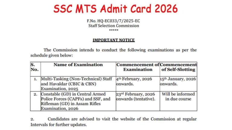 SSC MTS Admit Card 2026