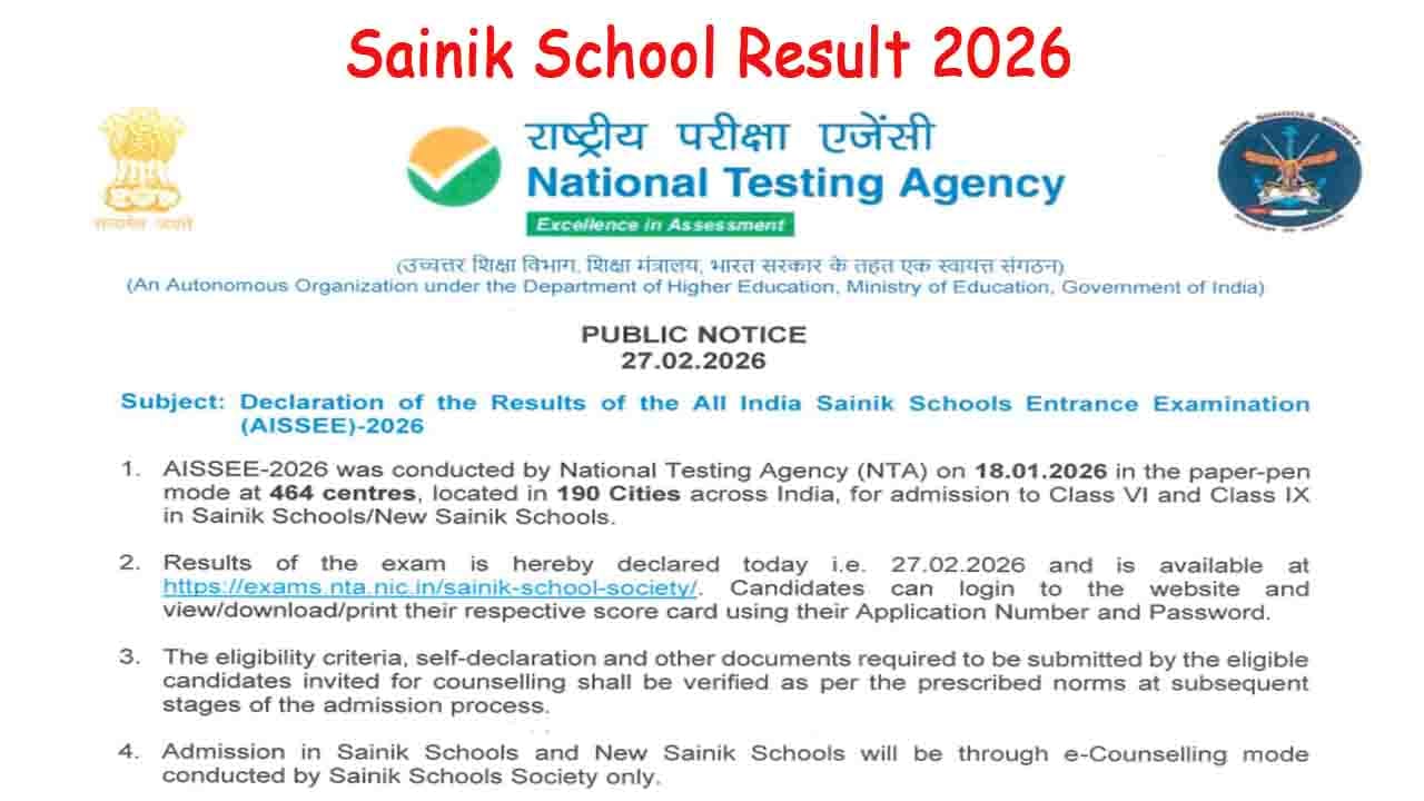 Sainik School Result 2026