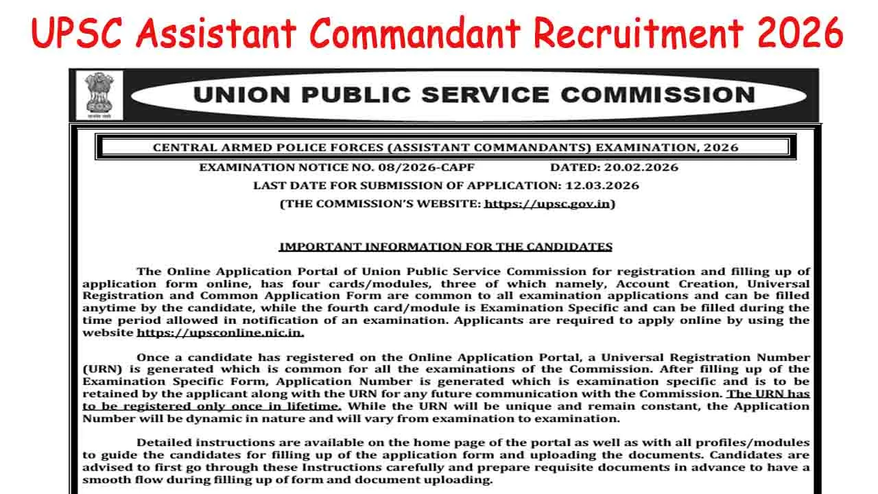 UPSC Assistant Commandant Recruitment 2026