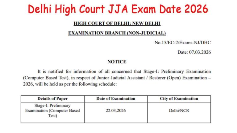 Delhi High Court JJA Exam Date 2026