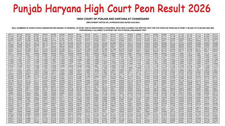 Punjab Haryana High Court Peon Result 2026