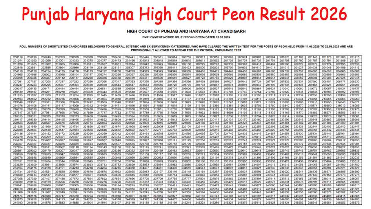 Punjab Haryana High Court Peon Result 2026