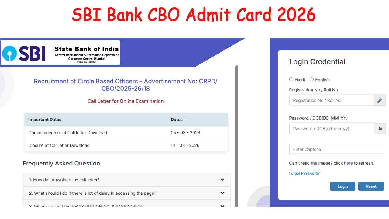 SBI Bank CBO Admit Card 2026