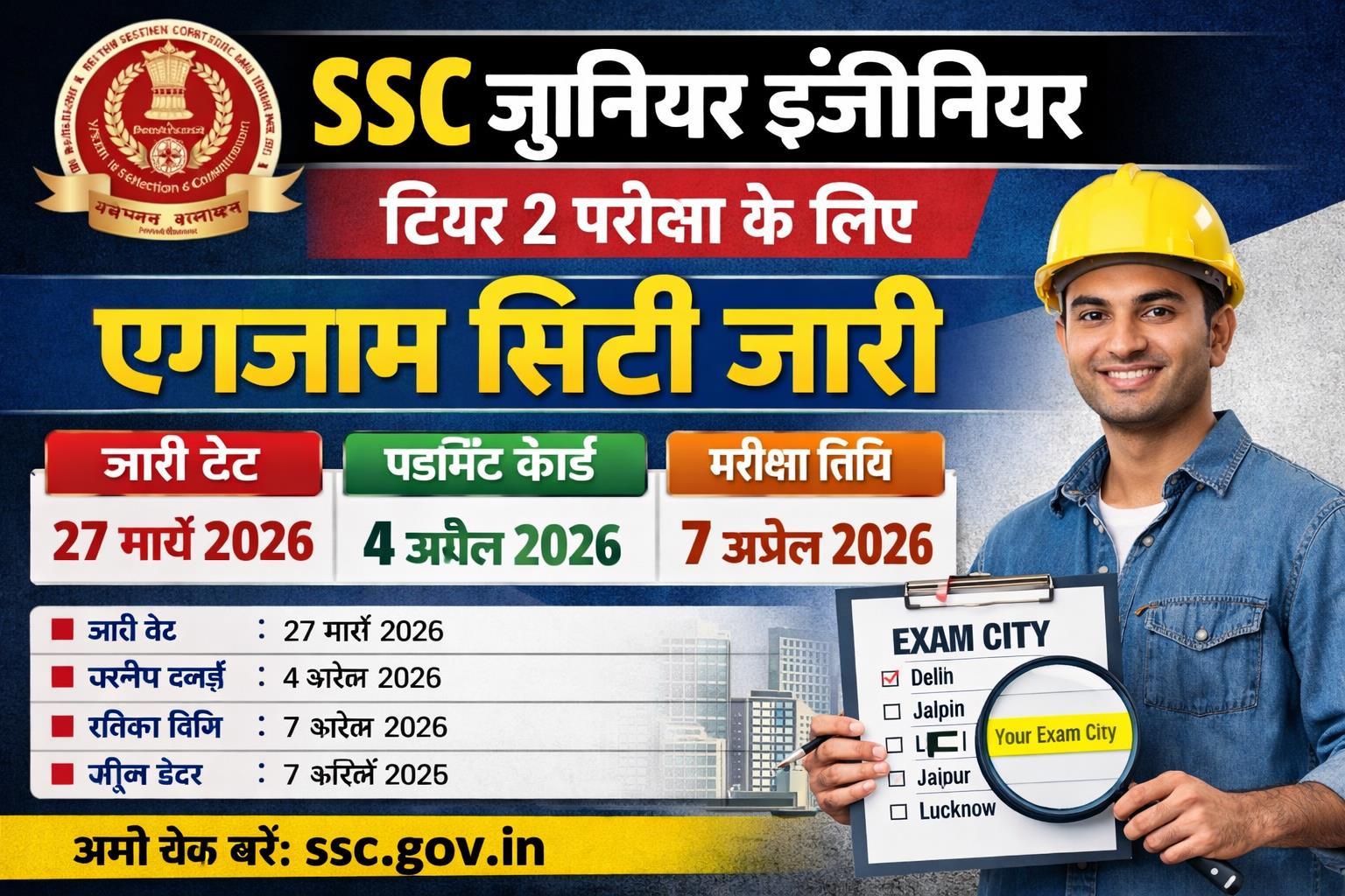 SSC JE Tier II Exam City 2026