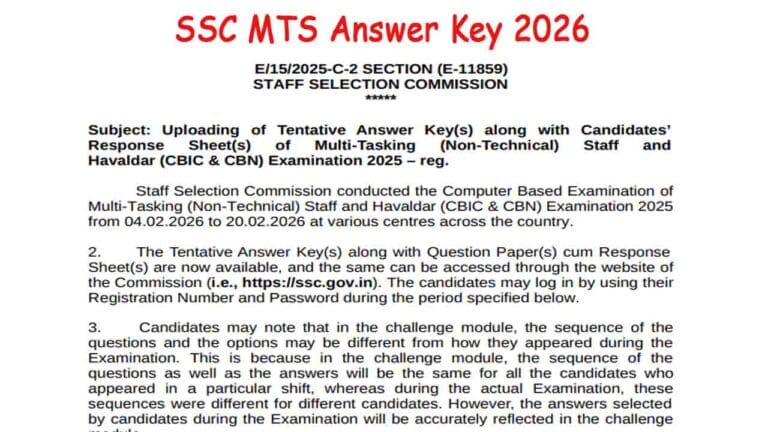 SSC MTS Answer Key 2026