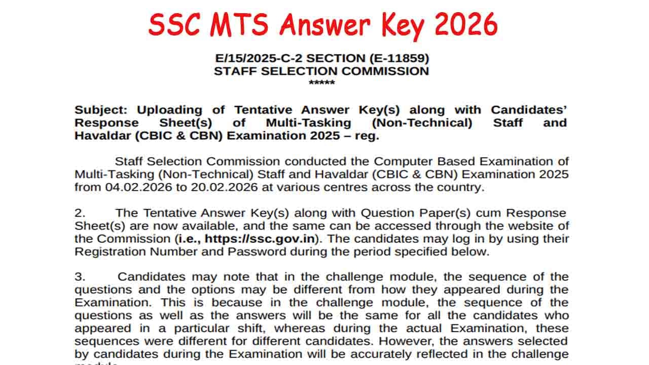 SSC MTS Answer Key 2026