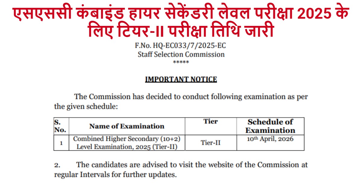 SSC CHSL Tier II Exam Date 2026