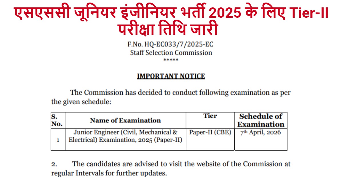 SSC JE Tier II Exam Date 2026