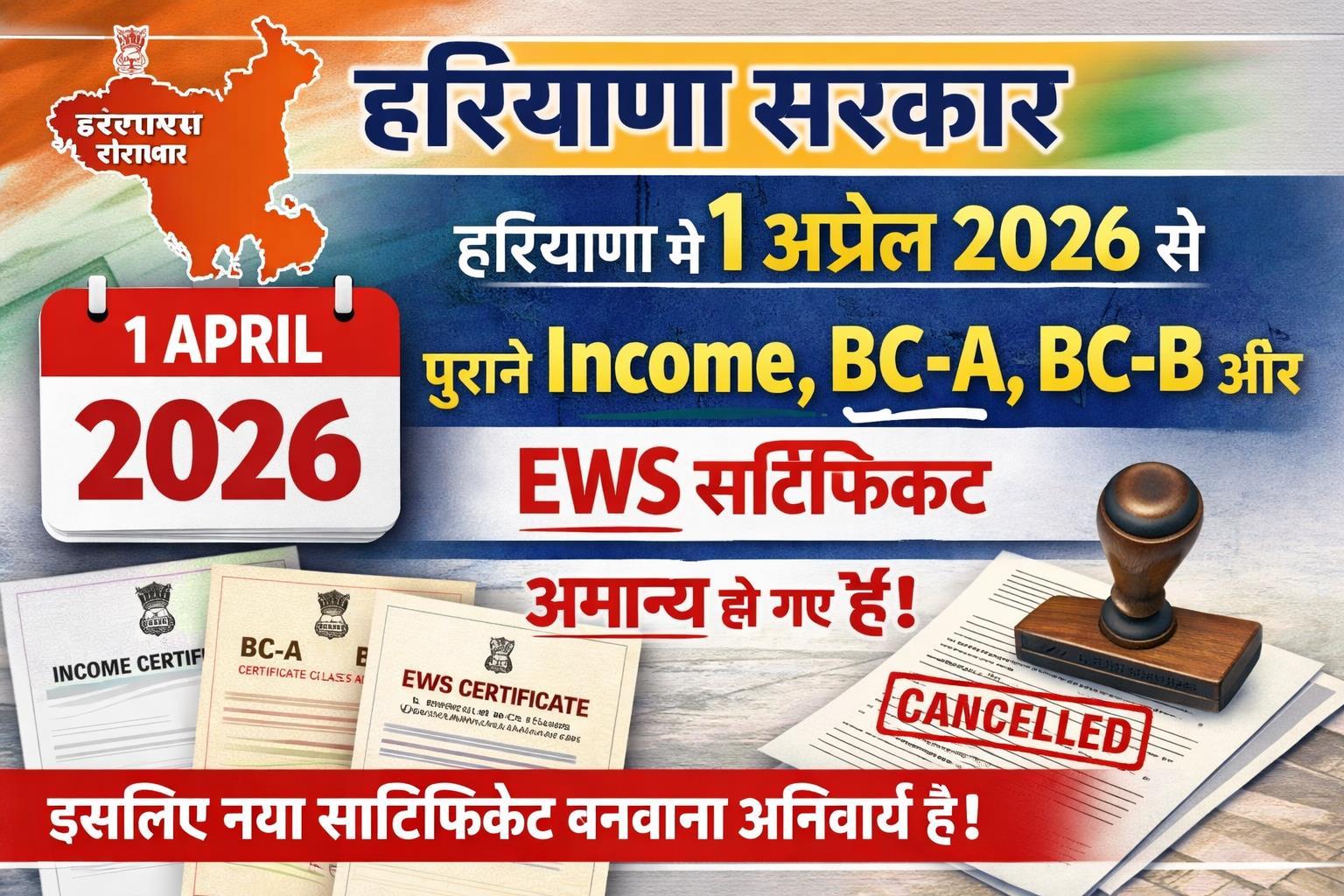 Haryana Income EWS BC Certificate Update 2026