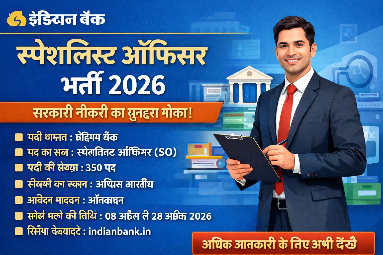Indian Bank Specialist Officer Recruitment 2026