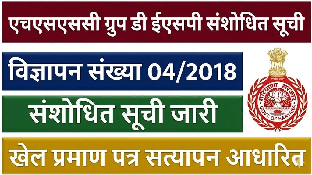 Haryana Group D ESP Candidates List Advt 04/2018