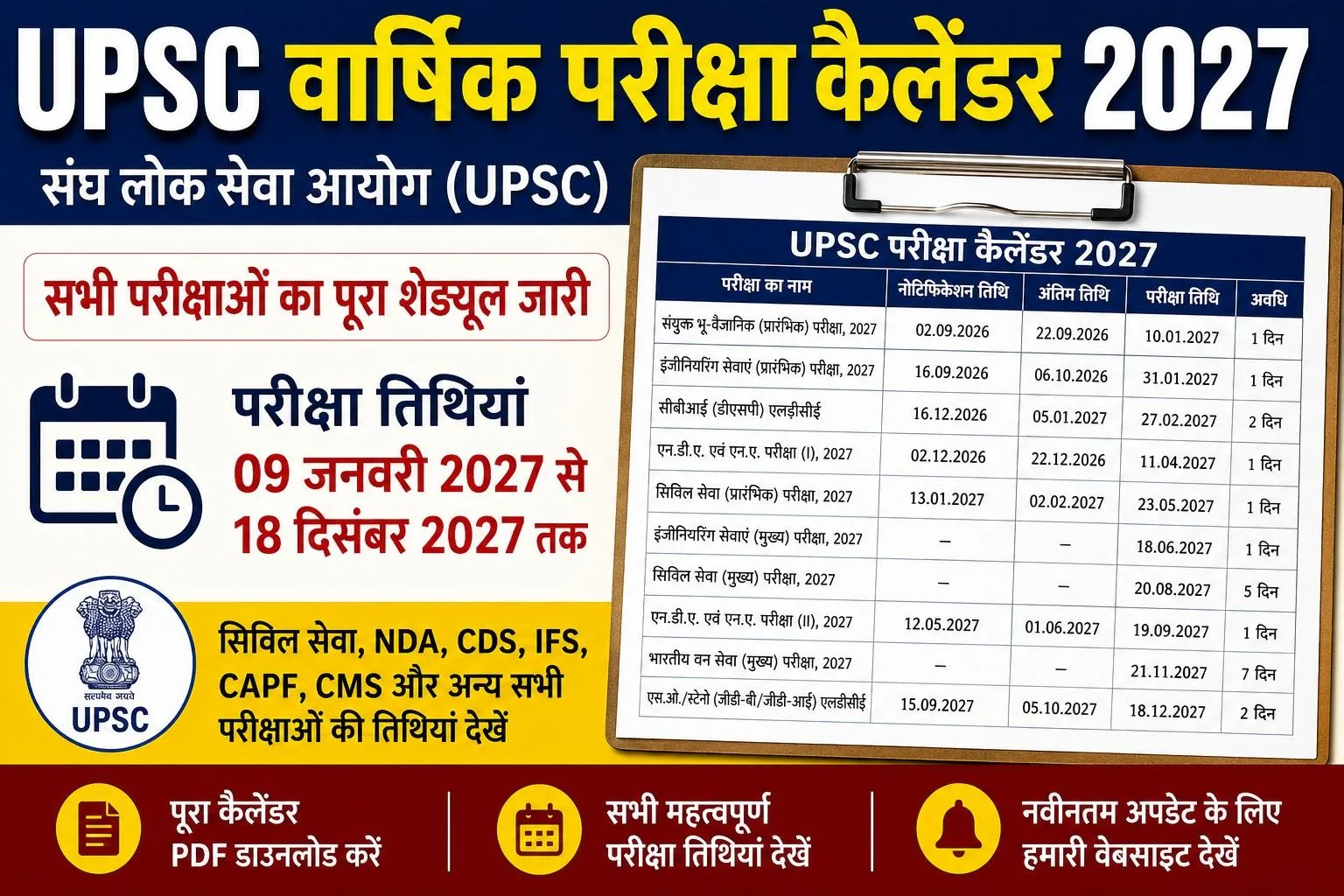 UPSC Exam Calendar 2027
