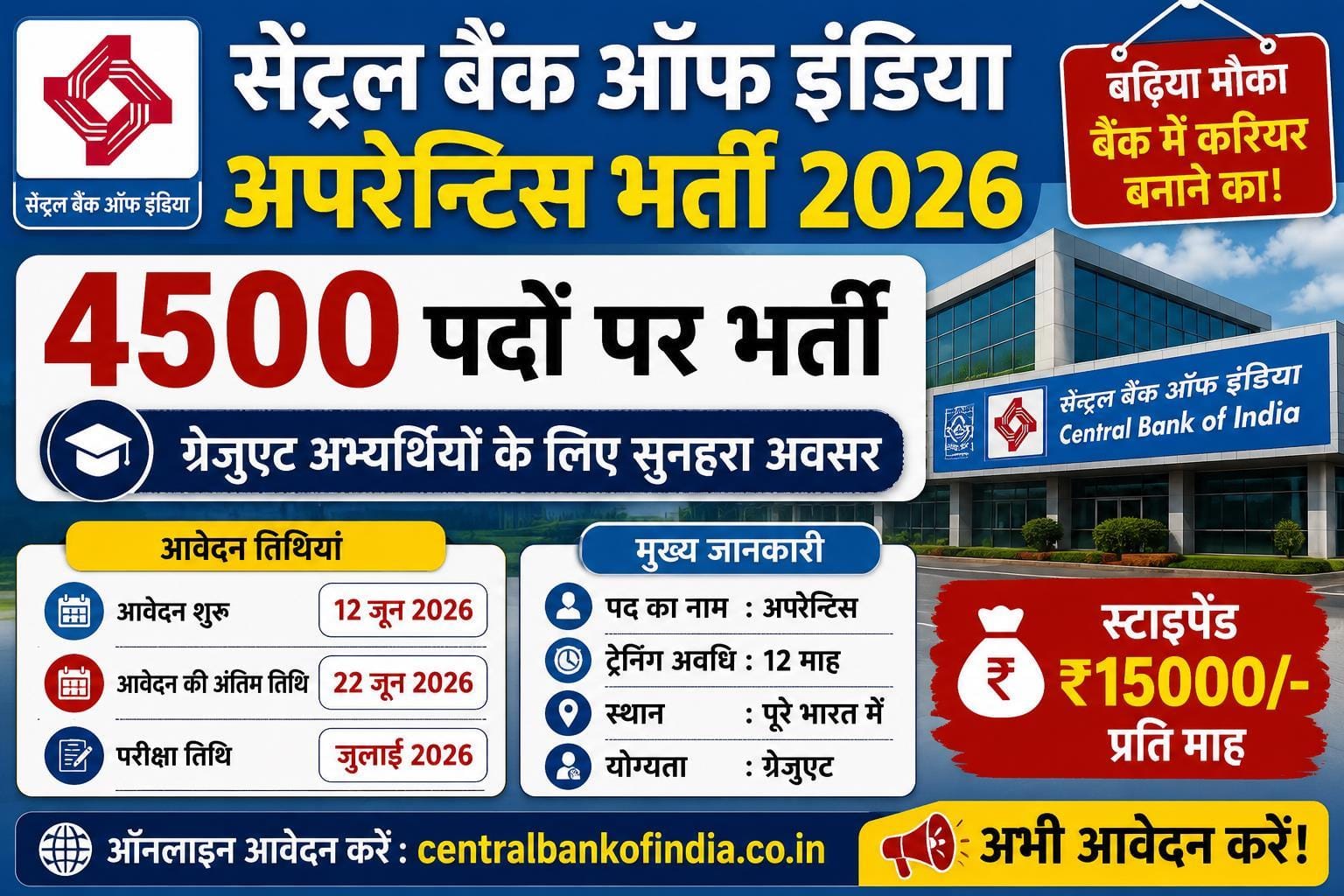 Central Bank of India Apprentice Recruitment 2026