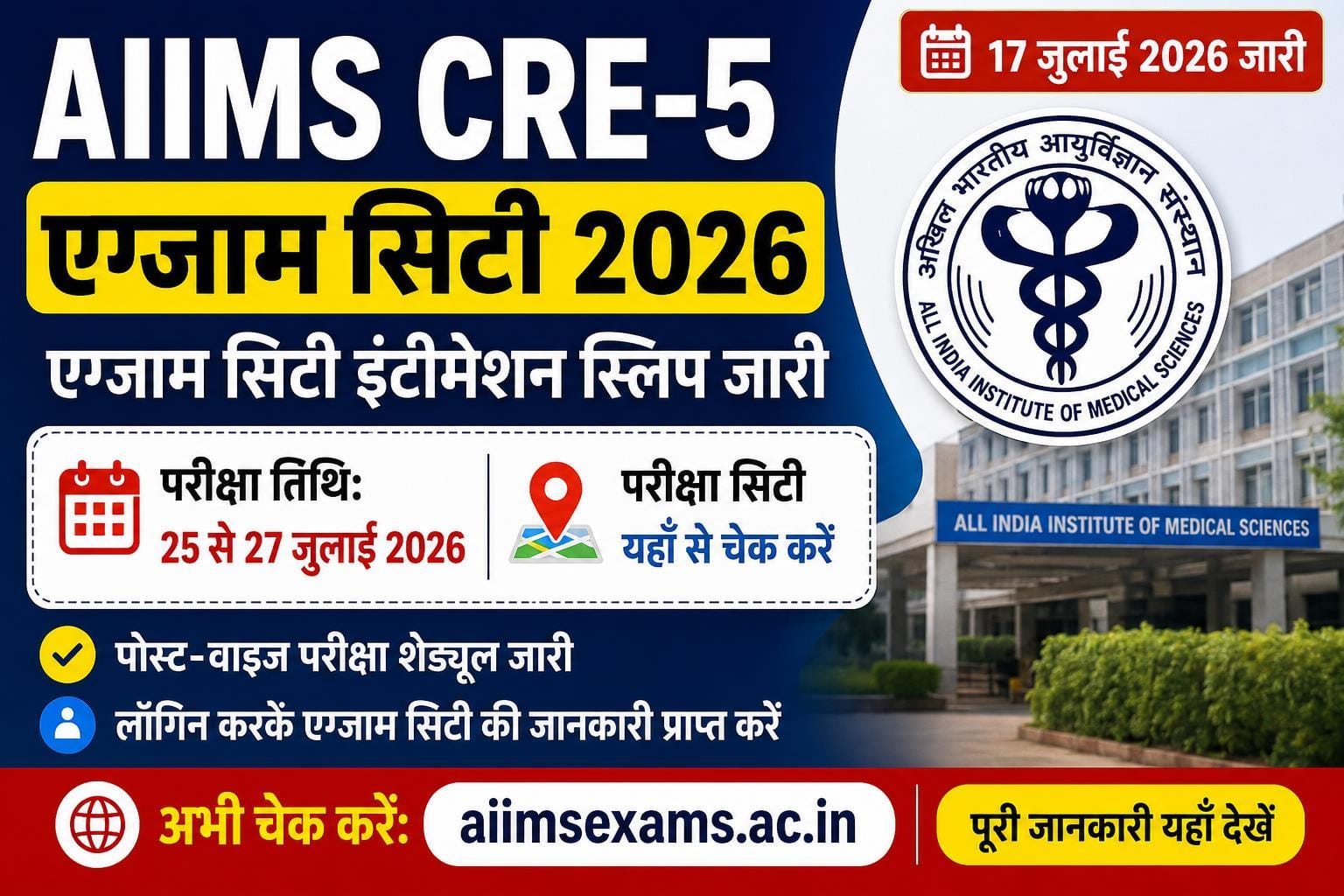 AIIMS CRE 5 Exam City 2026