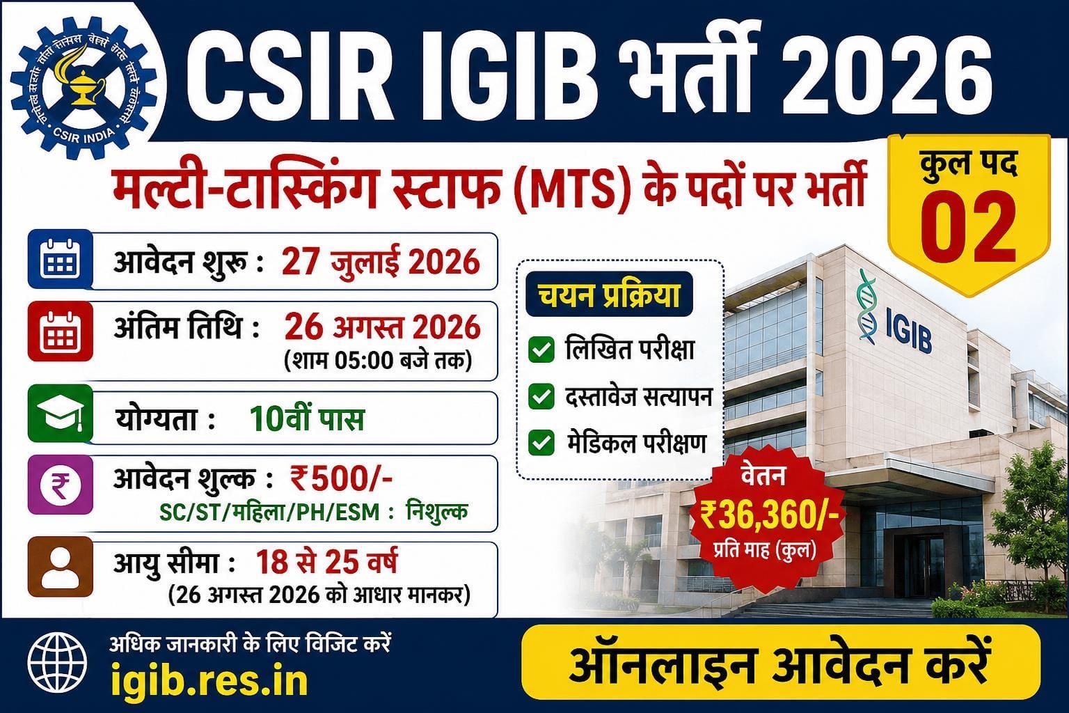 CSIR IGIB MTS Recruitment 2026