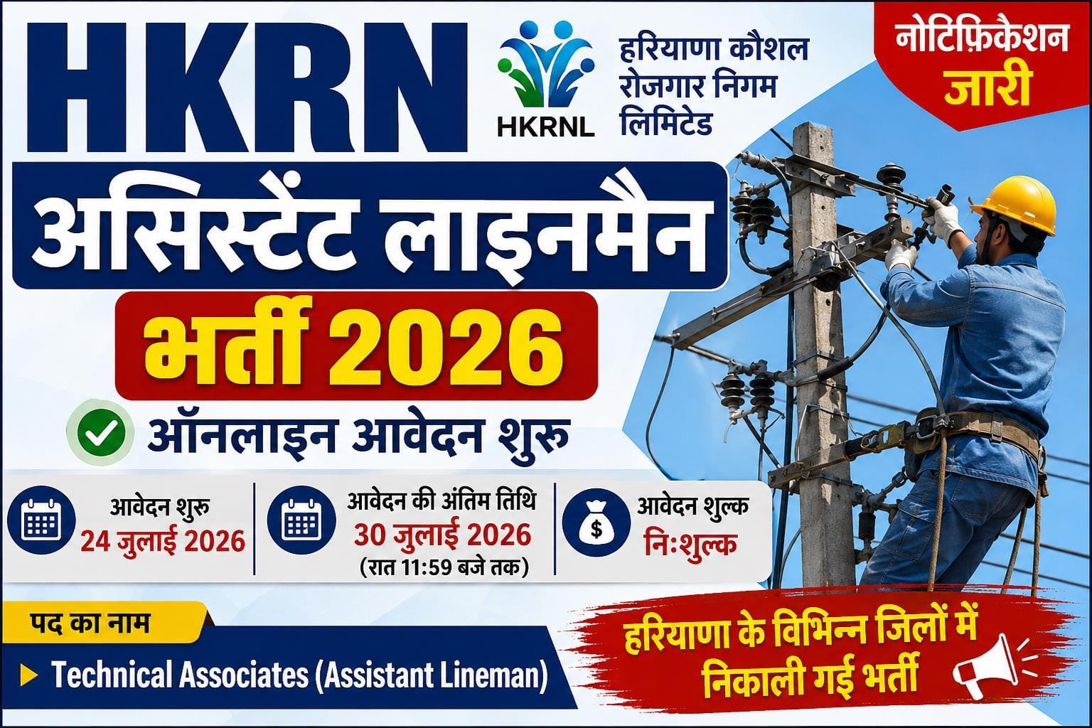 HKRN Assistant Lineman Recruitment 2026