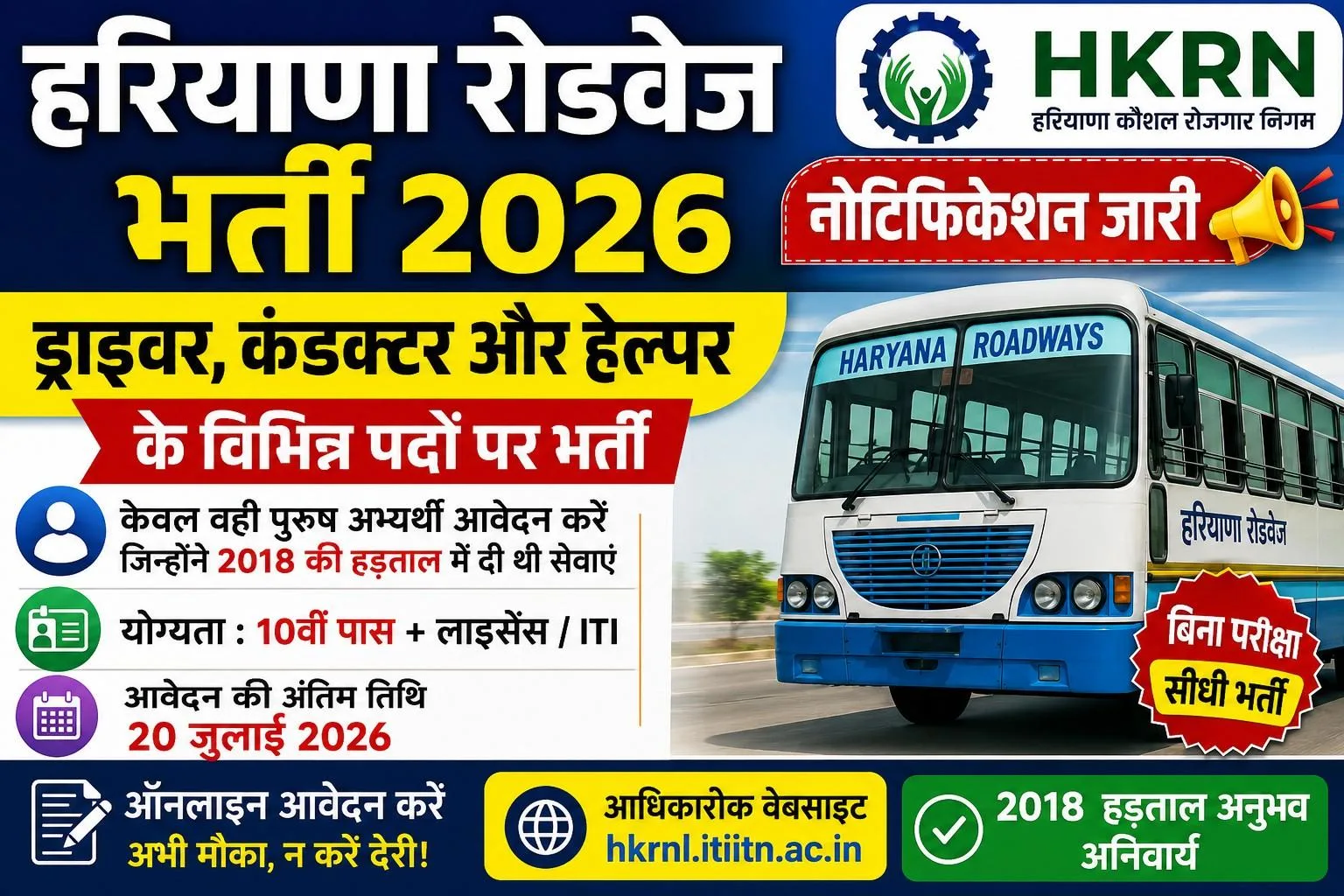 HKRN Haryana Roadways Recruitment 2026